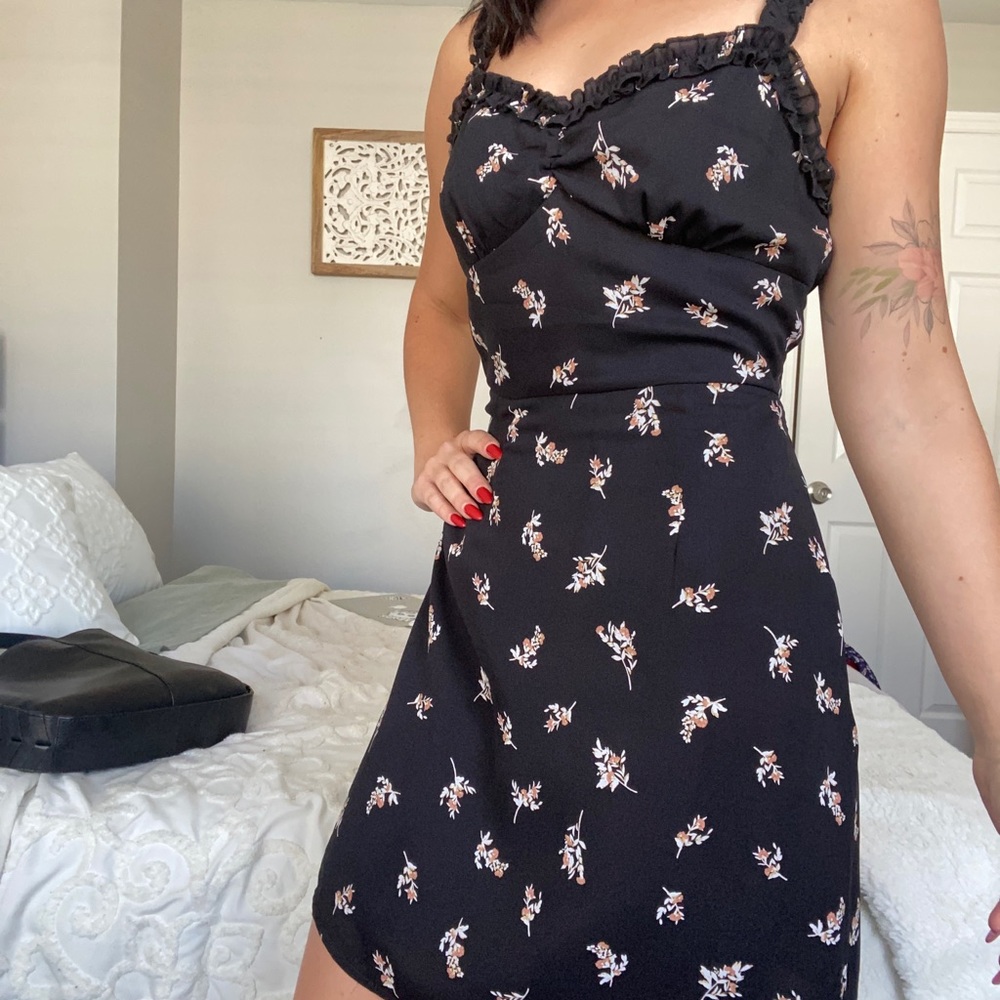 Black floral mini dress